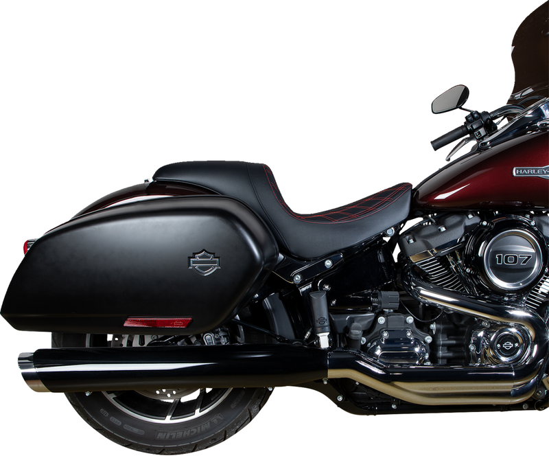 DRAG SPECIALTIES Predator Double Diamond Red Stitch Vinyl Seat - Black - Softail '18-'23