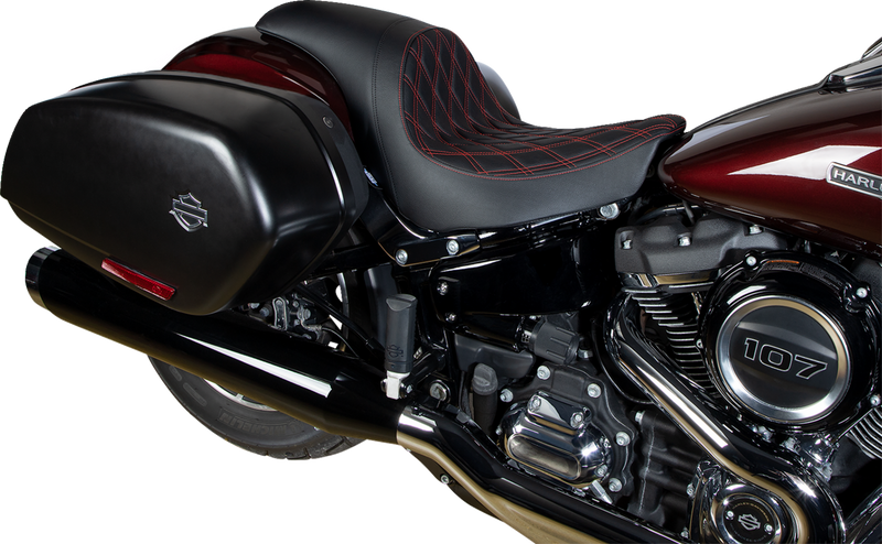 DRAG SPECIALTIES Predator Double Diamond Red Stitch Vinyl Seat - Black - Softail '18-'23