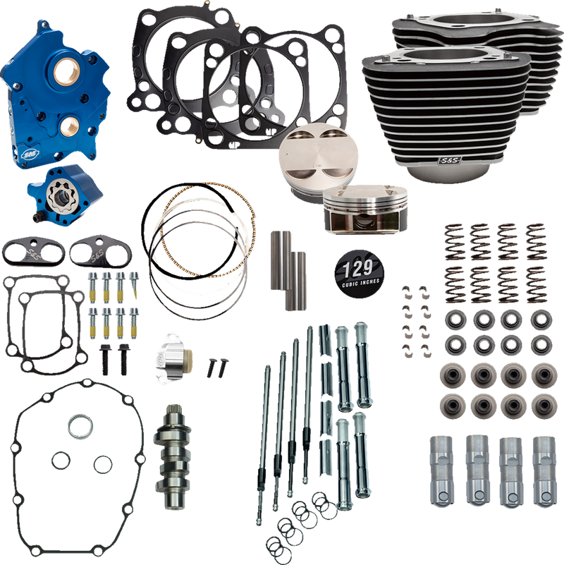 S&S CYCLE 129" Power Package Engine Performance Kit - Chain Drive - Oil Cooled - Highlighted Fins - M8