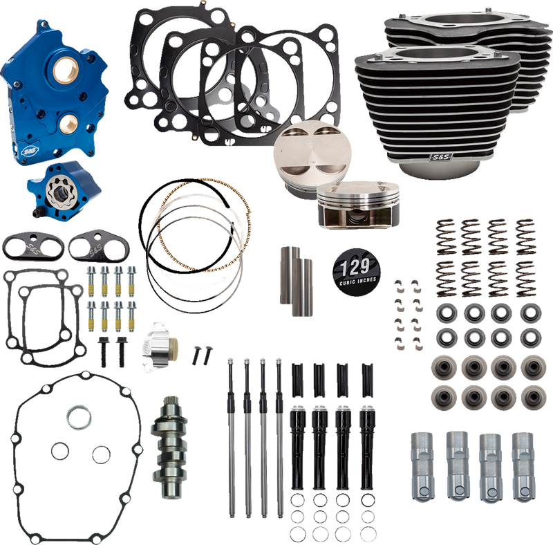 S&S CYCLE 129" Power Package Engine Performance Kit - Chain Drive - Oil Cooled - Highlighted Fins - M8
