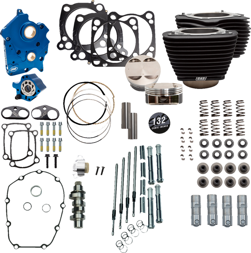 S&S CYCLE 132" Power Package Engine Performance Kit - Chain Drive - Oil Cooled - Non-Highlighted Fins - M8
