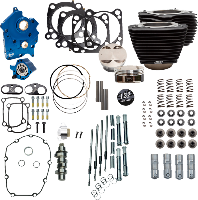 S&S CYCLE 132" Power Package Engine Performance Kit - Chain Drive - Oil Cooled - Non-Highlighted Fins - M8