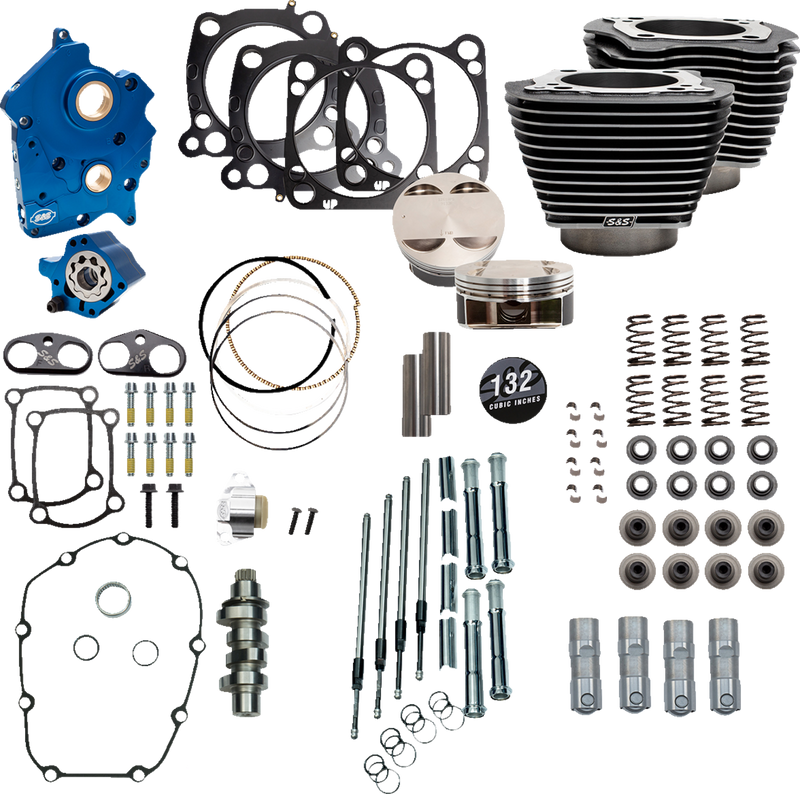 S&S CYCLE 132" Power Package Engine Performance Kit - Chain Drive - Water Cooled - Highlighted Fins - M8