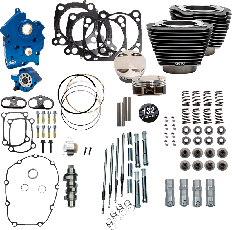 S&S CYCLE 132" Power Package Engine Performance Kit - Chain Drive - Oil Cooled - Highlighted Fins - M8