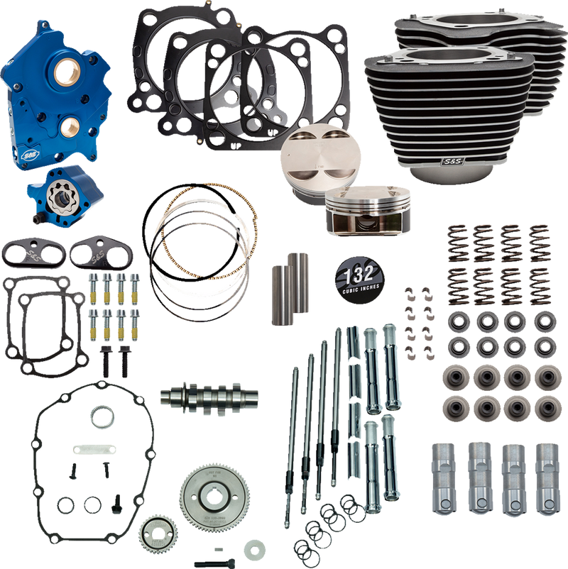 S&S CYCLE 132" Power Package Engine Performance Kit - Gear Drive - Water Cooled - Highlighted Fins - M8