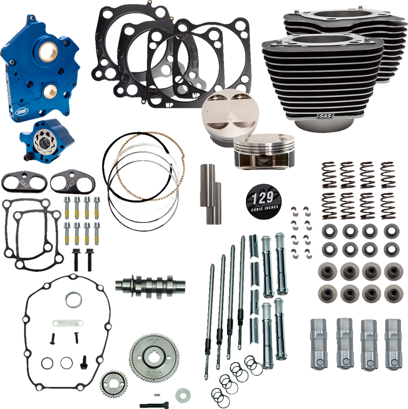 S&S CYCLE 129" Power Package Engine Performance Kit - Gear Drive - Oil Cooled - Highlighted Fins - M8