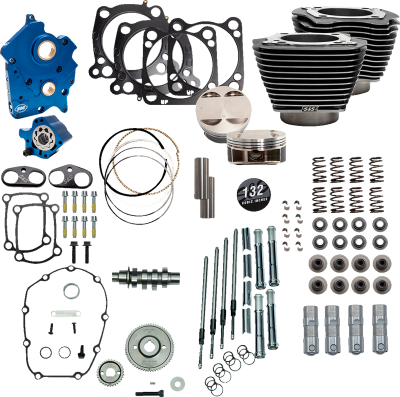 S&S CYCLE 132" Power Package Engine Performance Kit - Gear Drive - Water Cooled - Highlighted Fins - M8