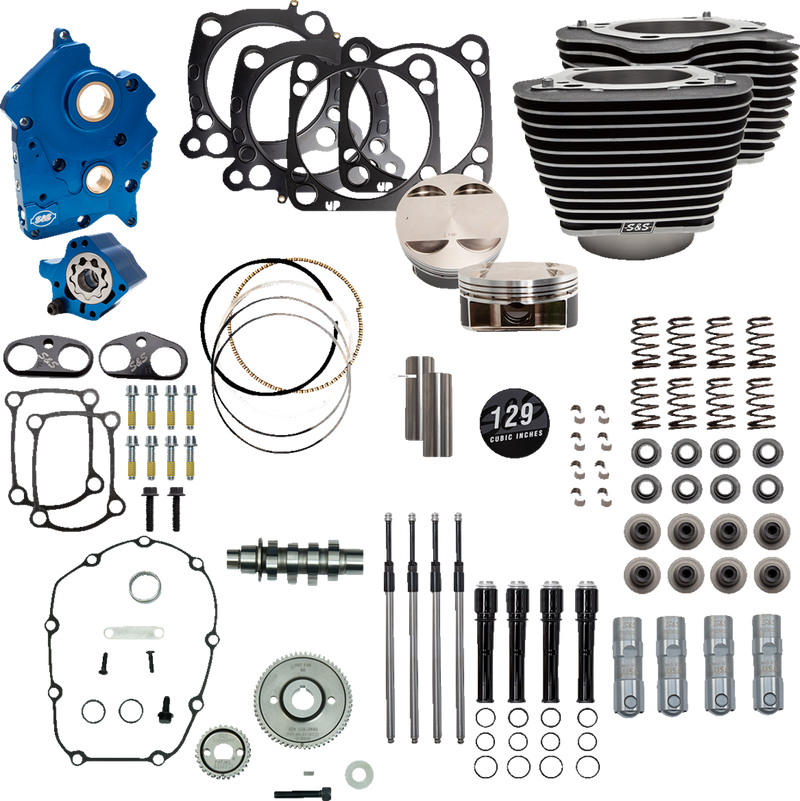 S&S CYCLE 129" Power Package Engine Performance Kit - Gear Drive - Oil Cooled - Highlighted Fins - M8