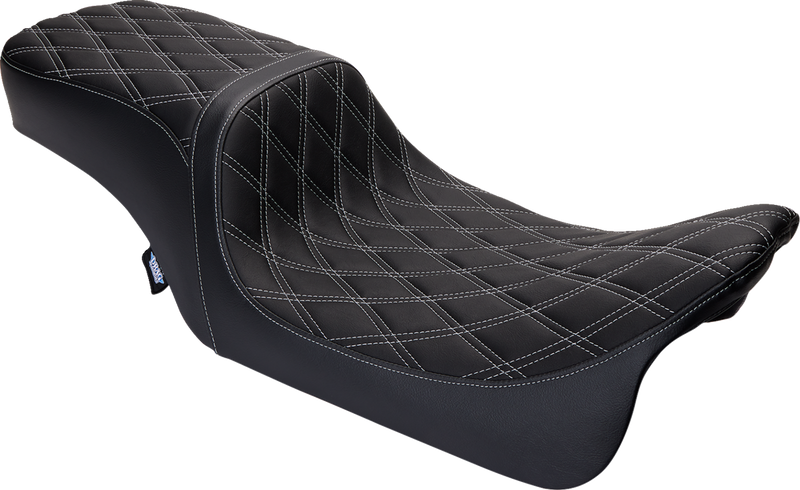 DRAG SPECIALTIES Predator Double Diamond Silver Stitch Vinyl w/o Backrest 2-Up Seat - Black - Touring '08-'23