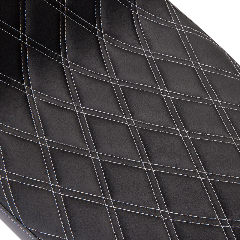 DRAG SPECIALTIES Predator Double Diamond Silver Stitch Vinyl w/o Backrest 2-Up Seat - Black - Touring '08-'23