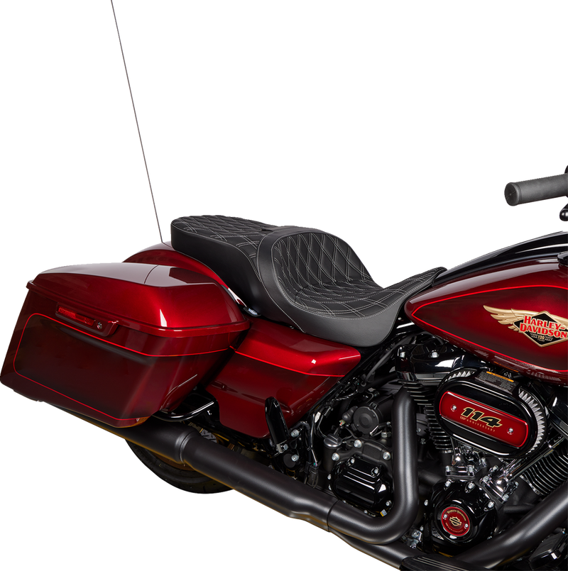 DRAG SPECIALTIES Freedom Seat - Vinyl - Double Diamond Silver Stitch - Touring '09-'23