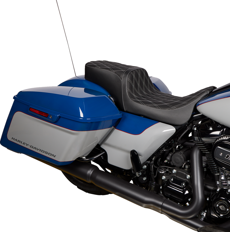 DRAG SPECIALTIES Predator Double Diamond Silver Stitch Vinyl w/o Backrest 2-Up Seat - Black - Touring '08-'23