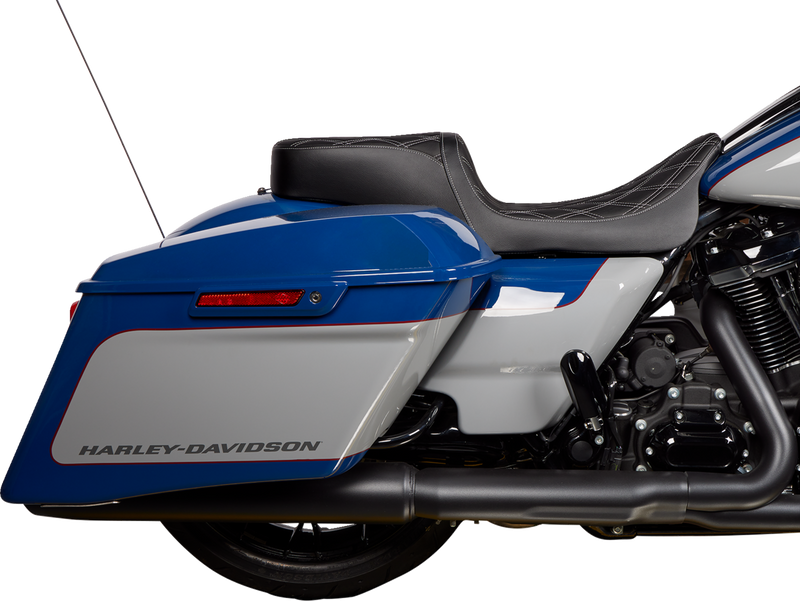 DRAG SPECIALTIES Predator Double Diamond Silver Stitch Vinyl w/o Backrest 2-Up Seat - Black - Touring '08-'23