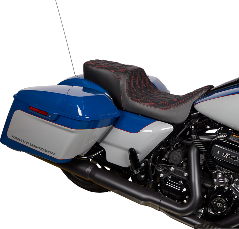 DRAG SPECIALTIES Predator Double Diamond Red Stitch Vinyl w/o Backrest 2-Up Seat - Black - Touring '08-'23