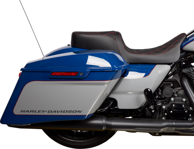 DRAG SPECIALTIES Predator Double Diamond Red Stitch Vinyl w/o Backrest 2-Up Seat - Black - Touring '08-'23