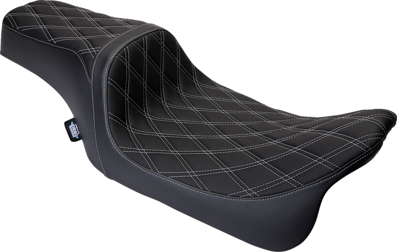 DRAG SPECIALTIES Predator 1-Up Seat - Vinyl - Double Diamond Silver Stitch - Touring '08-'23