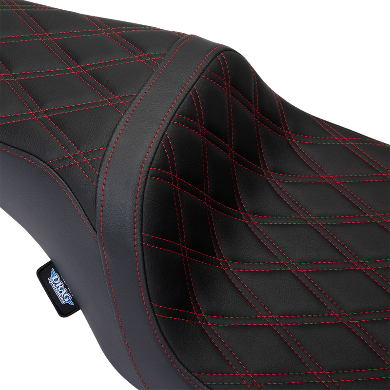 DRAG SPECIALTIES Predator I Double Diamond Red Stitch Vinyl Seat w/o Backrest - Black - Touring '08-'23