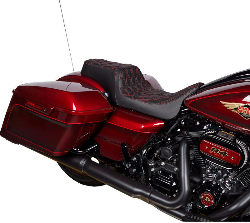 DRAG SPECIALTIES Predator I Double Diamond Red Stitch Vinyl Seat w/o Backrest - Black - Touring '08-'23