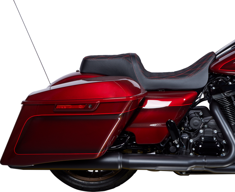 DRAG SPECIALTIES Predator I Double Diamond Red Stitch Vinyl Seat w/o Backrest - Black - Touring '08-'23