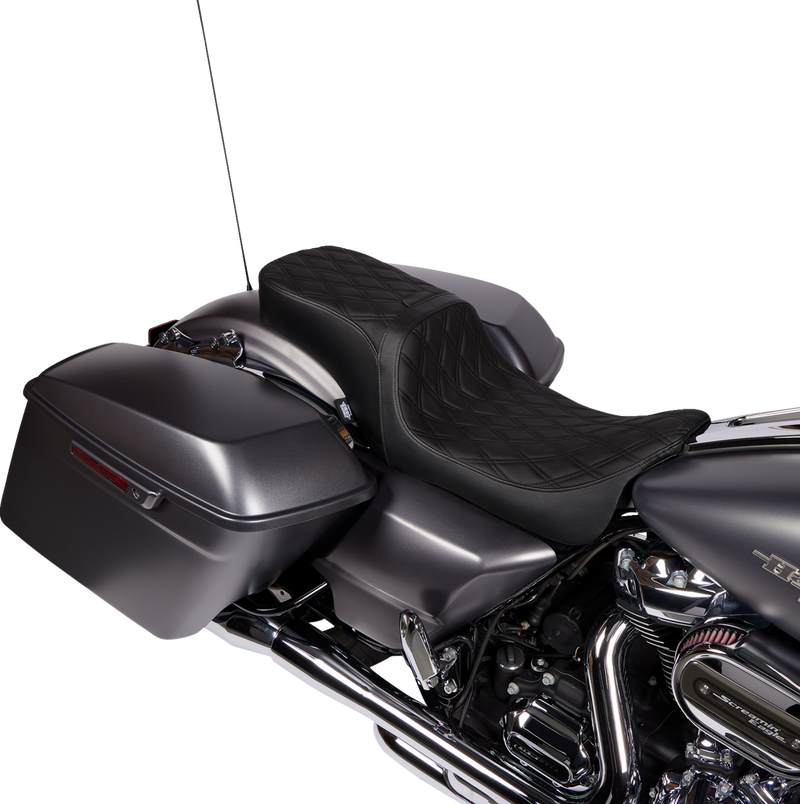DRAG SPECIALTIES Predator 2-Up Seat - Vinyl - Double Diamond - w/o Backrest - Touring '08-'23