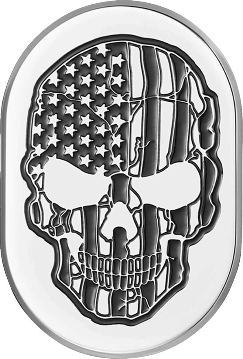FIGURATI DESIGNS Antenna Cover - Left Rear Fender - Contrast Cut American Flag Skull - Chrome FD27-AC-SS-LT