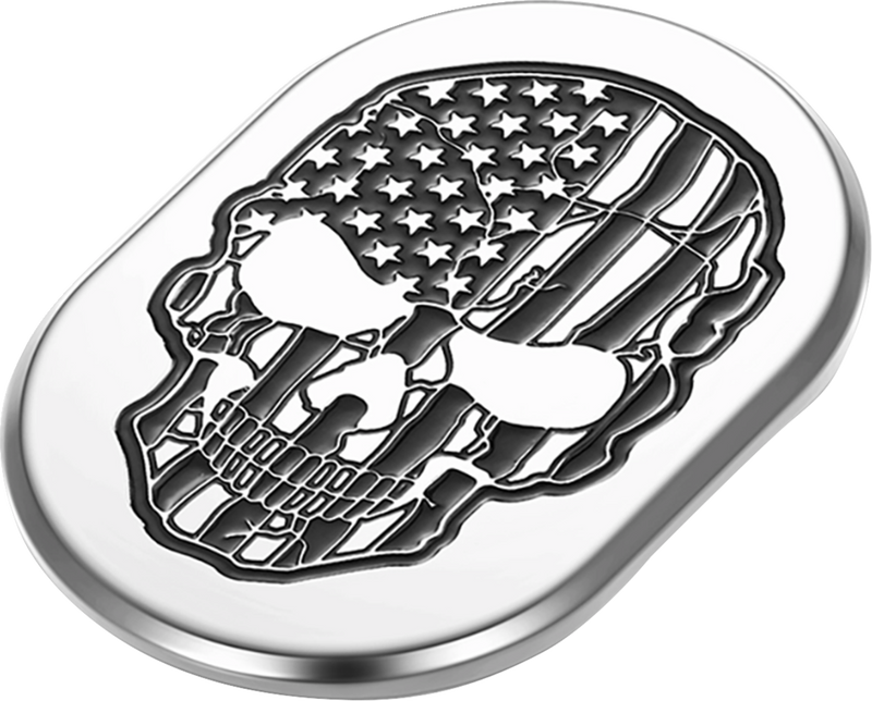 FIGURATI DESIGNS Antenna Cover - Left Rear Fender - Contrast Cut American Flag Skull - Chrome FD27-AC-SS-LT