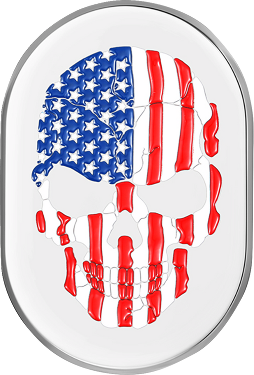 FIGURATI DESIGNS Antenna Cover - Right Rear Fender - American Flag Skull - Chrome FD24-AC-SS-RT