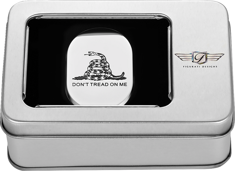 FIGURATI DESIGNS Antenna Cover - Left Rear Fender - Don't Tread On Me - Chrome FD40-AC-SS-LT