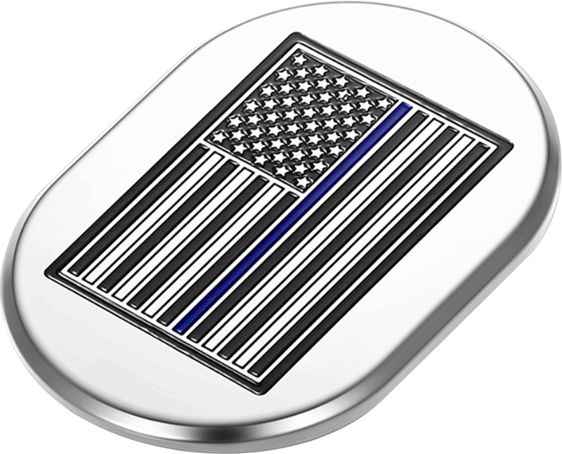 FIGURATI DESIGNS Antenna Cover - Left Rear Fender - Blue Line American Flag - Chrome FD70-AC-SS-LT