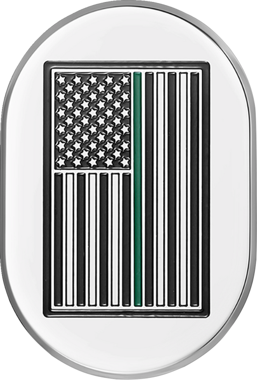 FIGURATI DESIGNS Antenna Cover - Right Rear Fender - Green Line American Flag - Chrome FD72-AC-SS-RT