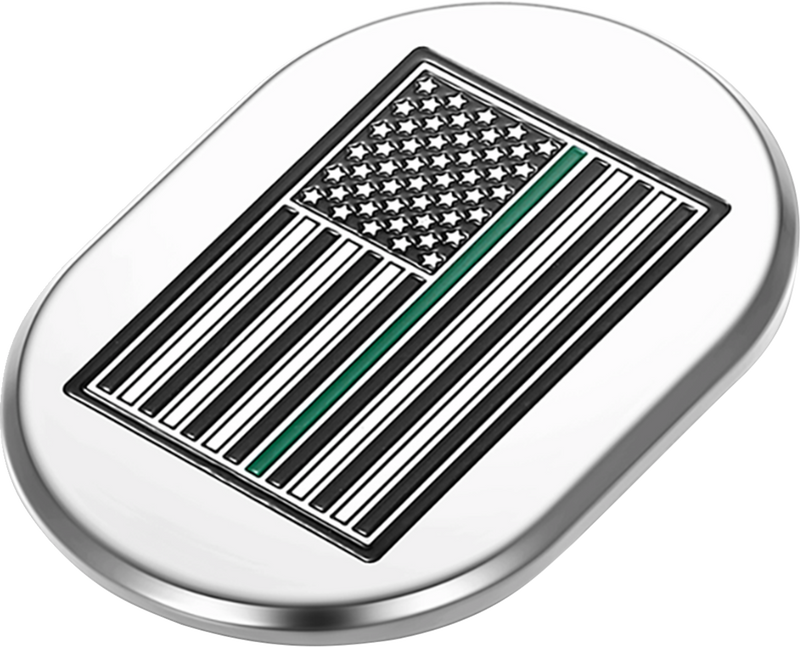 FIGURATI DESIGNS Antenna Cover - Left Rear Fender - Green Line American Flag - Chrome FD72-AC-SS-LT