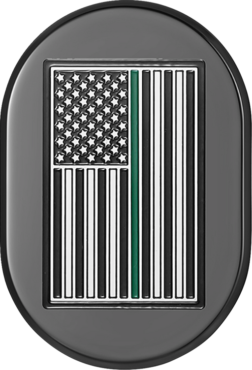 FIGURATI DESIGNS Antenna Cover - Left Rear Fender - Green Line American Flag - Chrome FD72-AC-BLK-LT