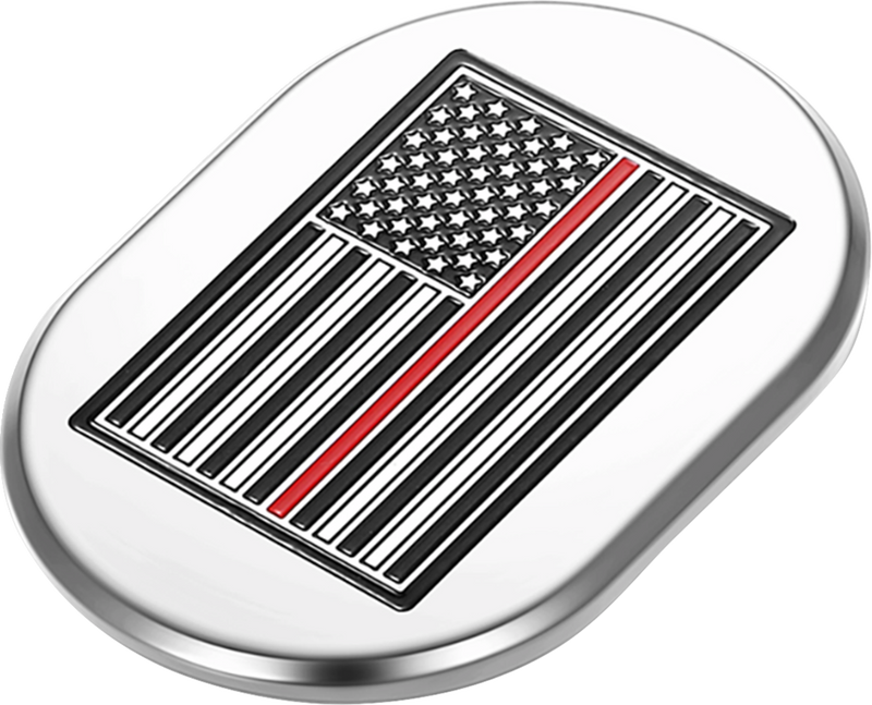 FIGURATI DESIGNS Antenna Cover - Left Rear Fender - Red Line American Flag - Chrome FD75-AC-SS-LT