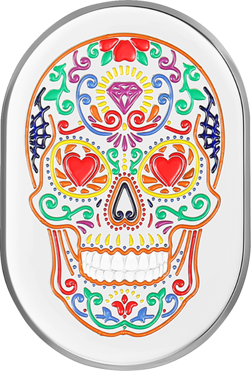 FIGURATI DESIGNS Antenna Cover - Left Rear Fender - Sugar Skull - Chrome FD30-AC-SS-LT
