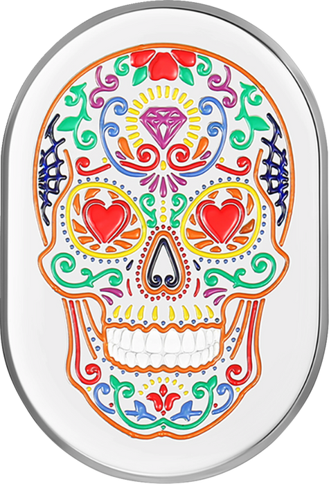 FIGURATI DESIGNS Antenna Cover - Left Rear Fender - Sugar Skull - Chrome FD30-AC-SS-LT