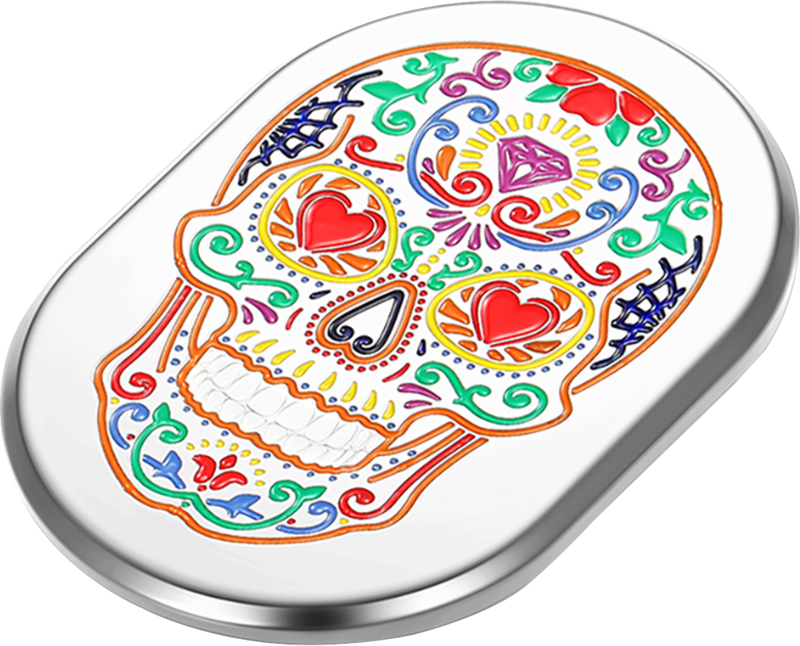 FIGURATI DESIGNS Antenna Cover - Left Rear Fender - Sugar Skull - Chrome FD30-AC-SS-LT