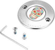 FIGURATI DESIGNS Timing Cover - 2 Hole - Sugar Skull - Mirror Polished - Stainless Steel FD30-TC-2H-SS