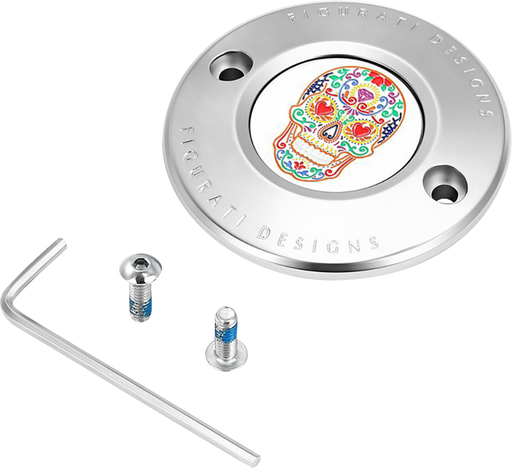 FIGURATI DESIGNS Timing Cover - 2 Hole - Sugar Skull - Mirror Polished - Stainless Steel FD30-TC-2H-SS