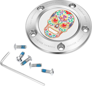 FIGURATI DESIGNS Timing Cover - 5 Hole - Sugar Skull - Mirror Polished - Stainless Steel FD30-TC-5H-SS