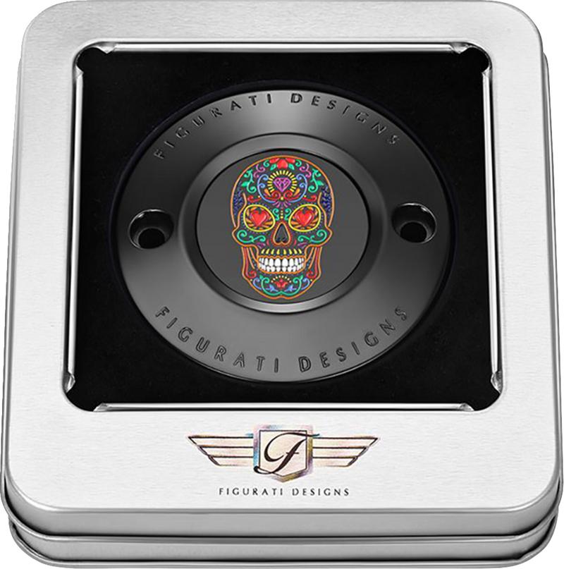 FIGURATI DESIGNS Timing Cover - 2 Hole - Sugar Skull - Black FD30-TC-2H-BLK