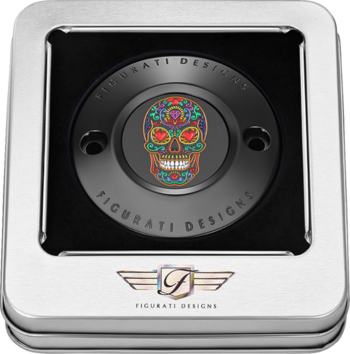 FIGURATI DESIGNS Timing Cover - 2 Hole - Sugar Skull - Black FD30-TC-2H-BLK