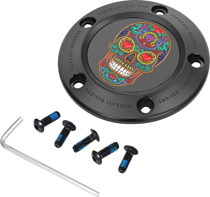 FIGURATI DESIGNS Timing Cover - 5 Hole - Sugar Skull - Black FD30-TC-5H-BLK