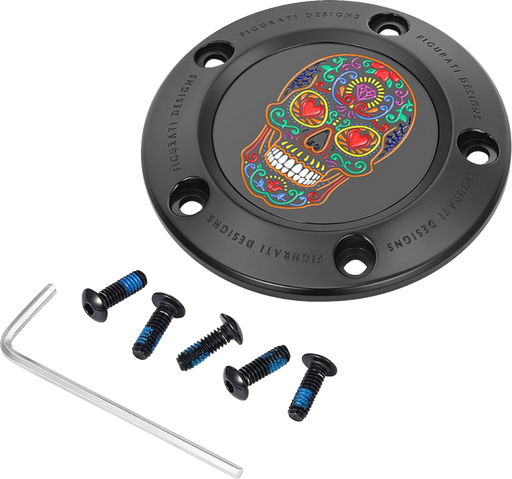 FIGURATI DESIGNS Timing Cover - 5 Hole - Sugar Skull - Black FD30-TC-5H-BLK