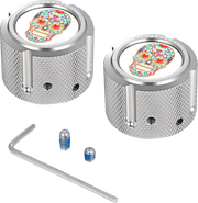 FIGURATI DESIGNS Axle Nut Cover - Front - Stainless Steel - Sugar Skull - Silver FD30-FAC-SS