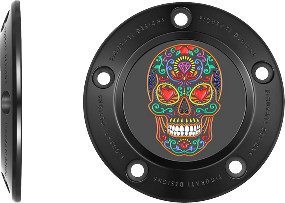 FIGURATI DESIGNS Timing Cover - 5 Hole - Sugar Skull - Black FD30-TC-5H-BLK