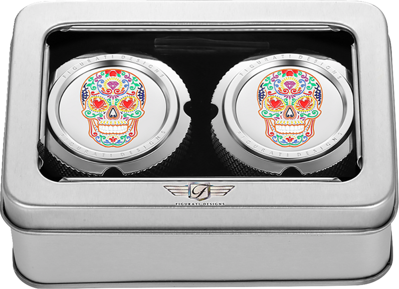 FIGURATI DESIGNS Axle Nut Cover - Front - Stainless Steel - Sugar Skull - Silver FD30-FAC-SS