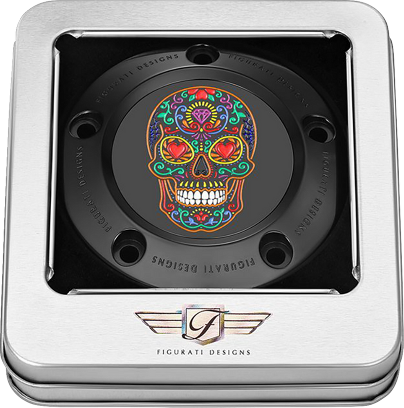 FIGURATI DESIGNS Timing Cover - 5 Hole - Sugar Skull - Black FD30-TC-5H-BLK