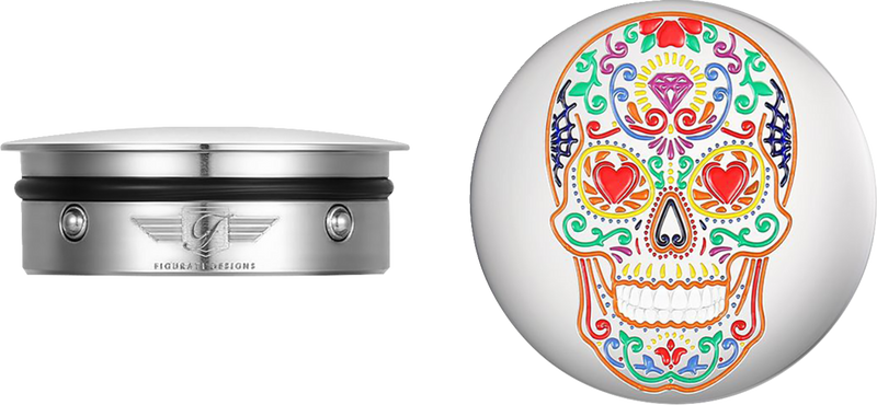 FIGURATI DESIGNS Swing Arm Covers - Sugar Skull - Polished - Stainless Steel FD30-SAC-SS