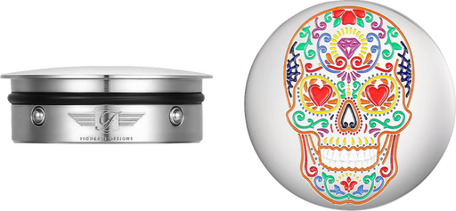 FIGURATI DESIGNS Swing Arm Covers - Sugar Skull - Polished - Stainless Steel FD30-SAC-SS
