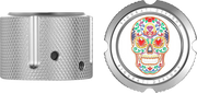 FIGURATI DESIGNS Axle Nut Cover - Front - Stainless Steel - Sugar Skull - Silver FD30-FAC-SS